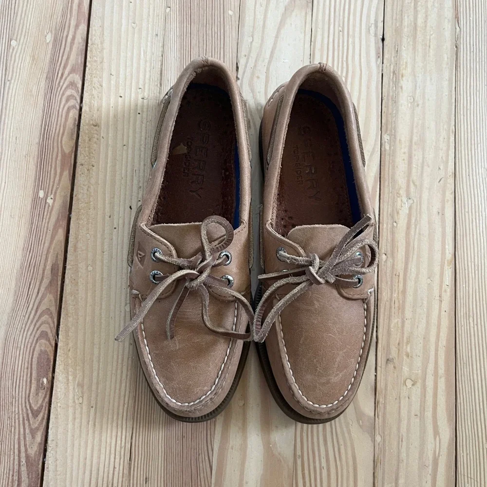 Sperry Top-Sider Authentic Original Tan Leather Boat Shoe Mens 5M 0197640 preppy